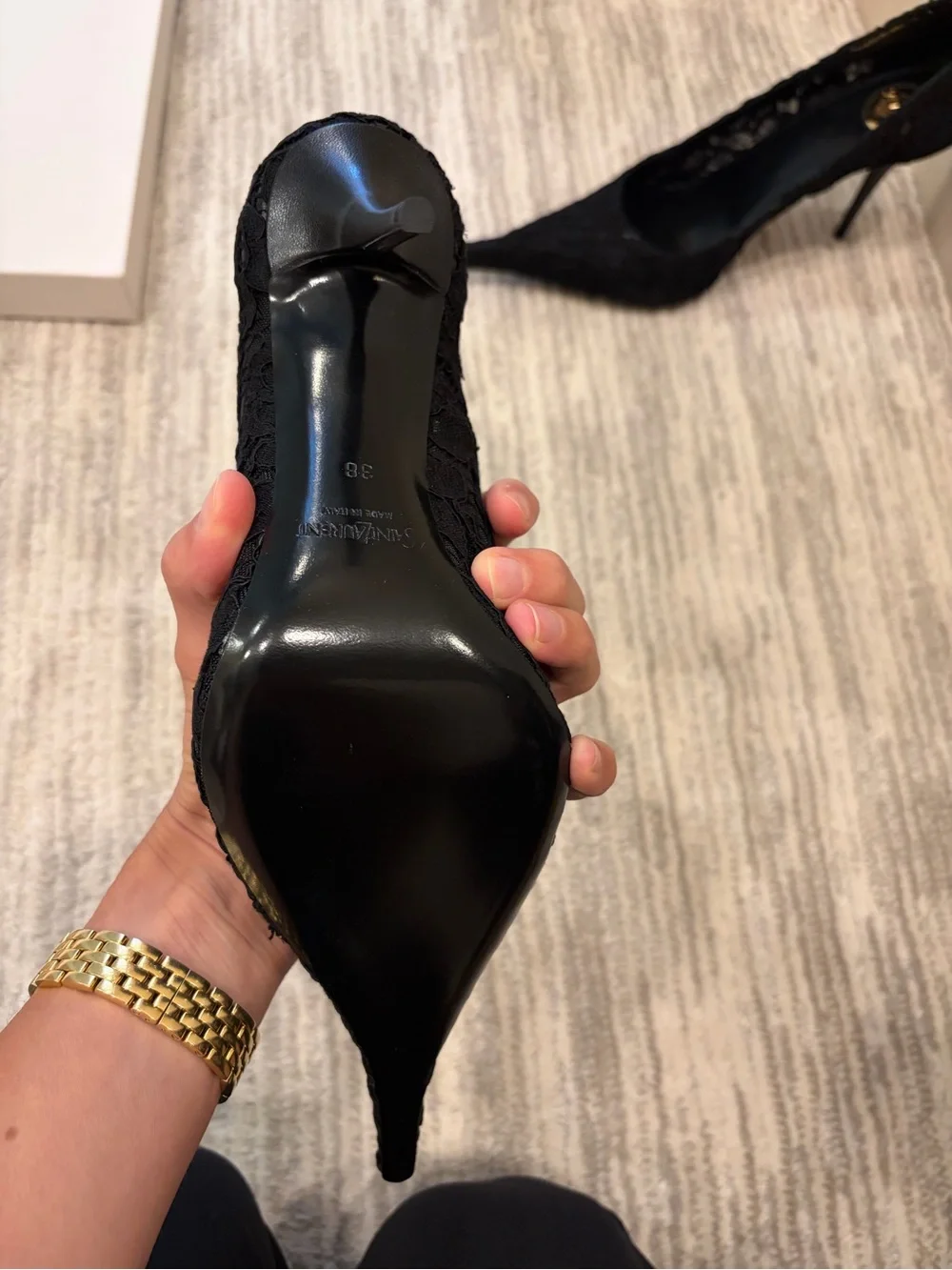 Yves Saint Laurent Black Lace Pointed Stiletto Pumps